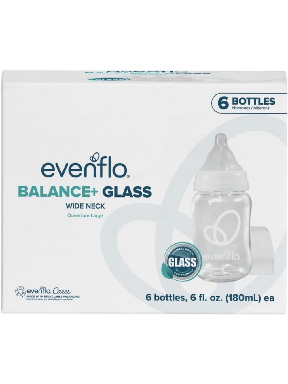 Wide Neck Glass Baby Bottles, 6 oz, 6 Pack - BPA-Free, Easy to Clean, Durable